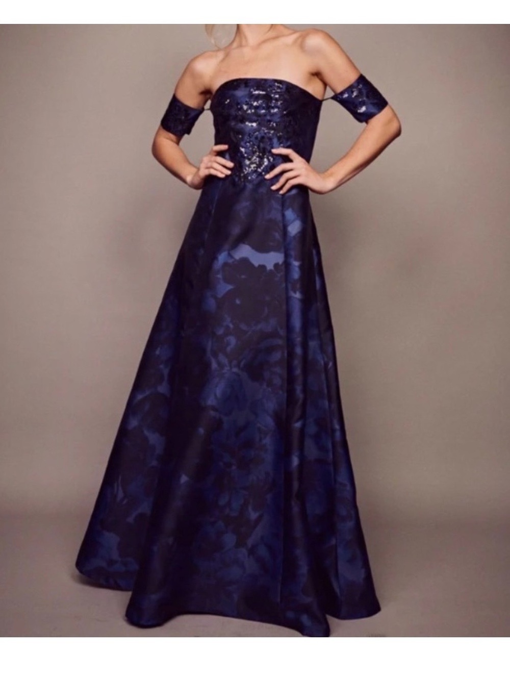 Sachin + Babi Strapless Navy Floral Ball Gown